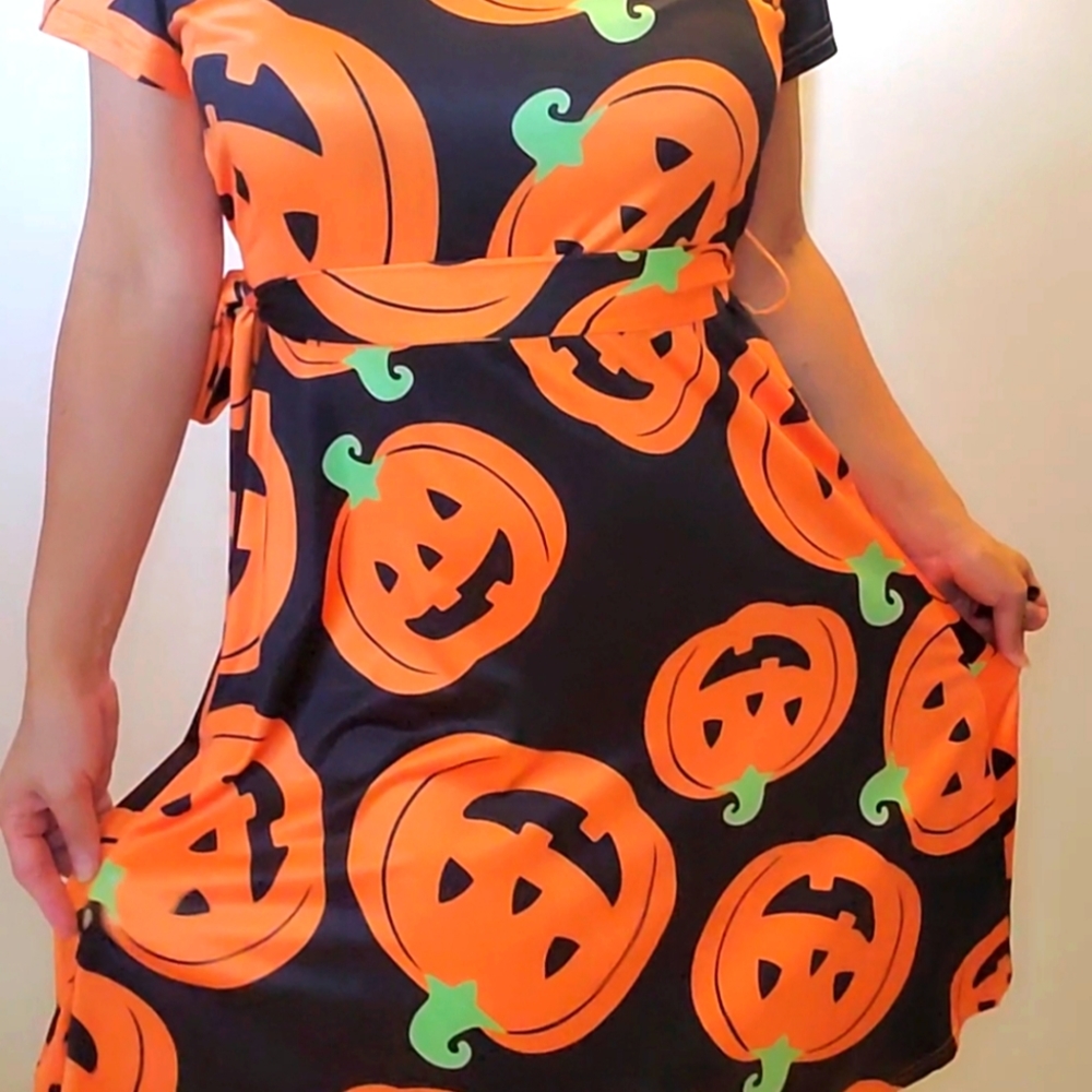 Halloween Pumpkin Print dress with Pockets